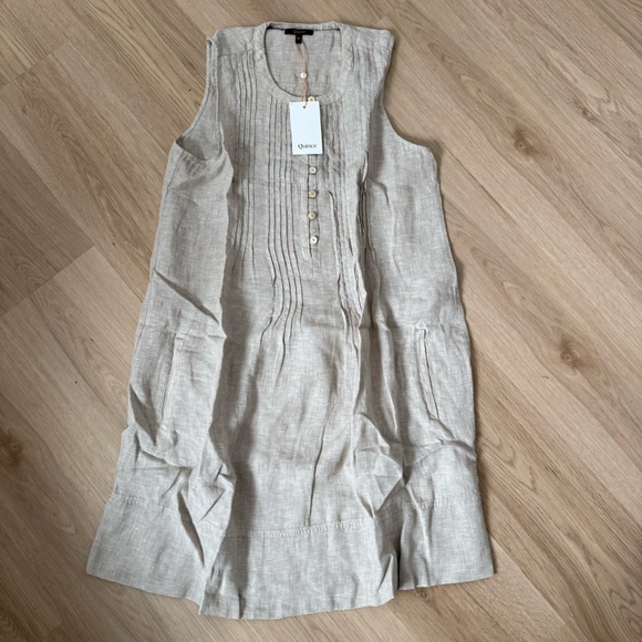 Quince 100% European Linen Sleeveless Swing Dress Sz M Flax NEW - Picture 2 of 2